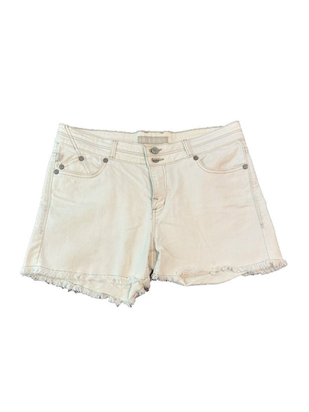 Rock‎ & Republic Womens White Denim Shorts 12 Embroidered Logo Raw Hem Stretch